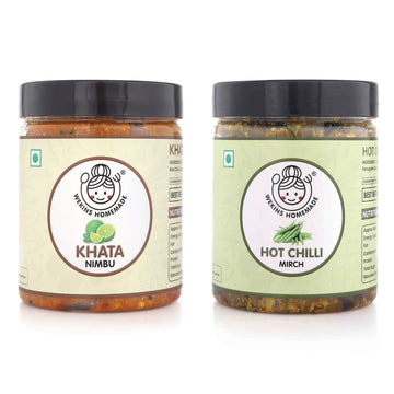 Combo Pack of 2 Pickles |Khatta Nimbu Achaar + Hot Chilli Mirch Achaar