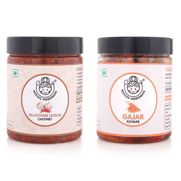 Combo Pack of 2 Pickles | Rajasthani Lehsun Chutney + Gajar Achaar