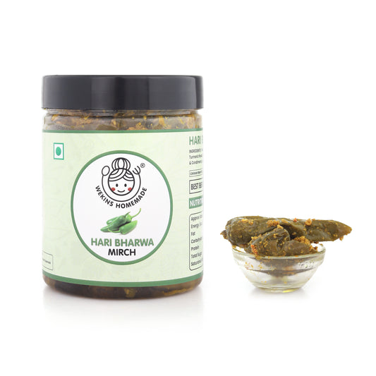 Hari Bharwa Mirch Achaar (Green Stuffed Chilly Pickle)