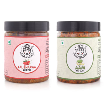 Combo Pack of 2 Pickles | Ramkela Aam Achaar + Lal Bharwa Mirch